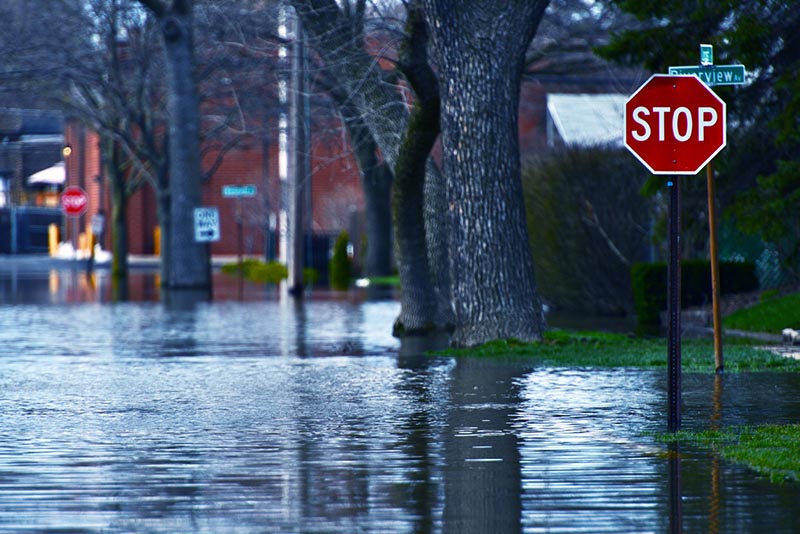 A neighborhood impacted by flooding.